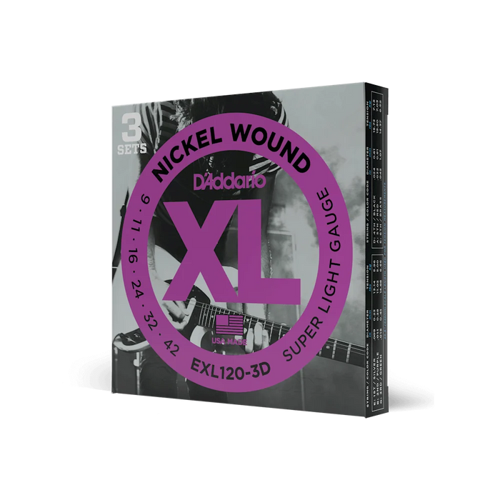 DAddario EXL120-3D 09-42 Super Light Electric Guitar Strings 3 PACK