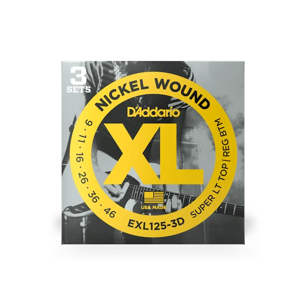 DAddario EXL125-3D 09-46 Nickel Wound Super Light/Reg Electric Guitar Strings 3 PACK