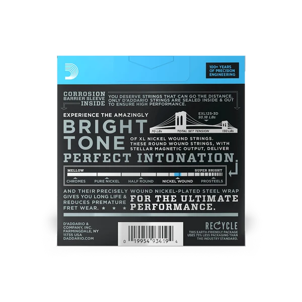 DAddario EXL125-3D 09-46 Nickel Wound Super Light/Reg Electric Guitar Strings 3 PACK
