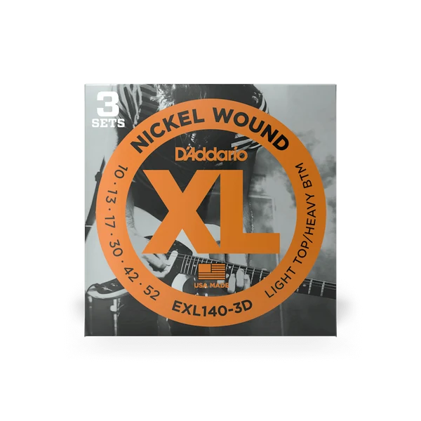 DAddario EXL140-3D 10-52 Nickel Wound Lgt T/Heavy Bottom Electric Guitar Strings 3 PACK