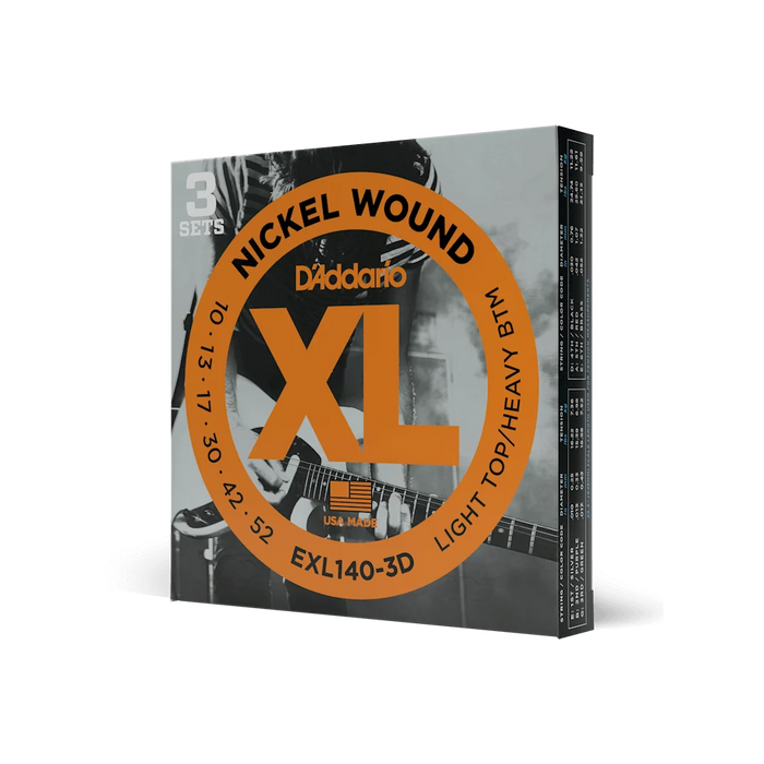 DAddario EXL140-3D 10-52 Nickel Wound Lgt T/Heavy Bottom Electric Guitar Strings 3 PACK