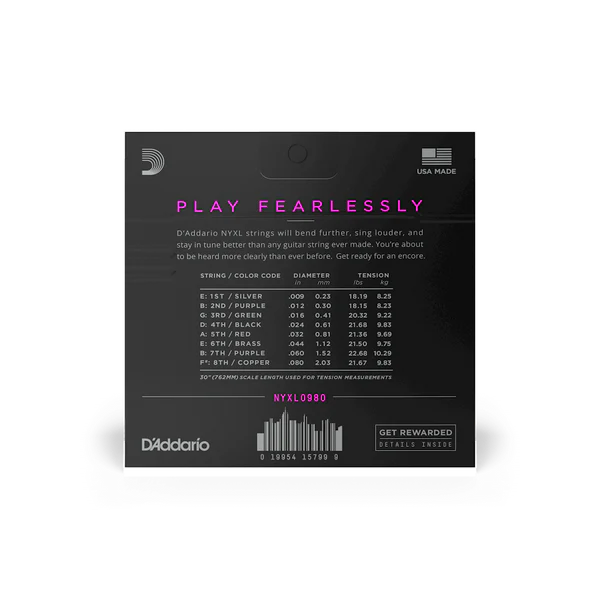 DAddario NYXL0980 09-80 NYXL Super Light Electric Guitar 8 String Set