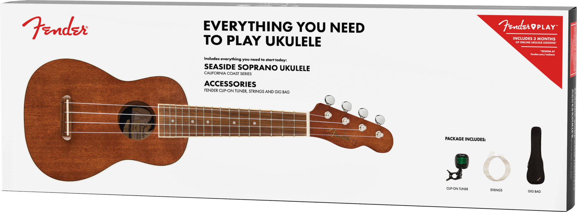 Fender Seaside Soprano Ukulele Pack - Natural