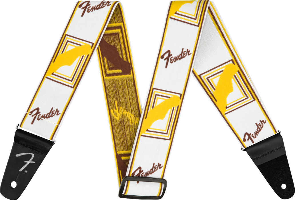 Fender Weighless 2 Monogrammed Strap - White/Brown/Yellow