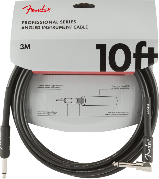 Fender Professional Series Instrument Cable Straight-Angle 10ft - Black