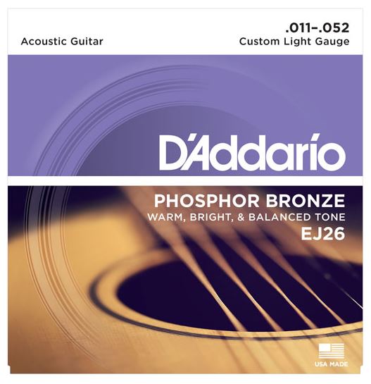DAddario EJ26 11-52 Phosphor Bronze Custom Light Acoustic Guitar String Set