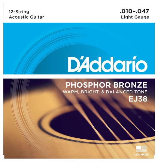 DAddario EJ38 10-47 Phosphor Bronze Light Acoustic Guitar 12 String Set