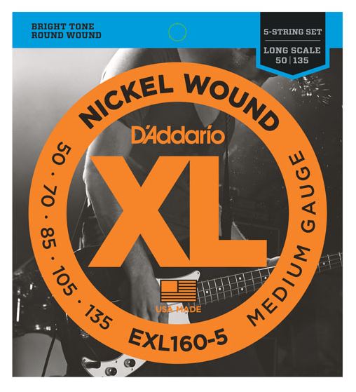 DAddario EXL160-5 50-135 Nickel Round Wound Reg Long Bass Guitar 5 String Set